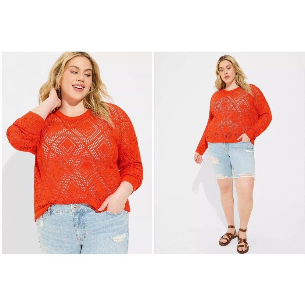 Torrid Pointelle Pullover Long Sleeve Sweater Size 1 1X Orange